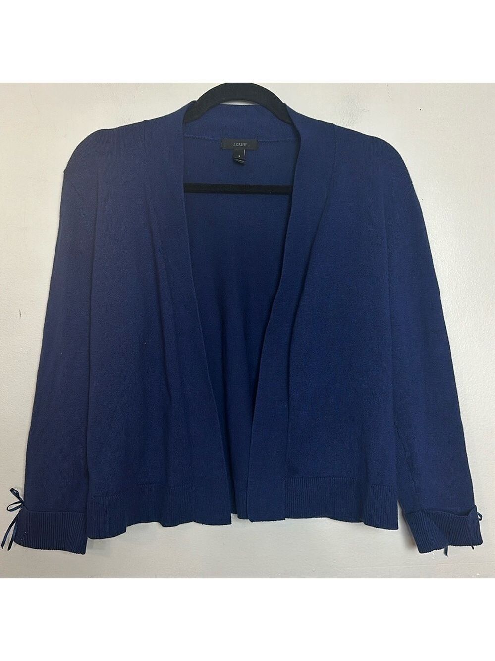 J. Crew Open Front Cropped Fine Knit Deep Blue Cardigan